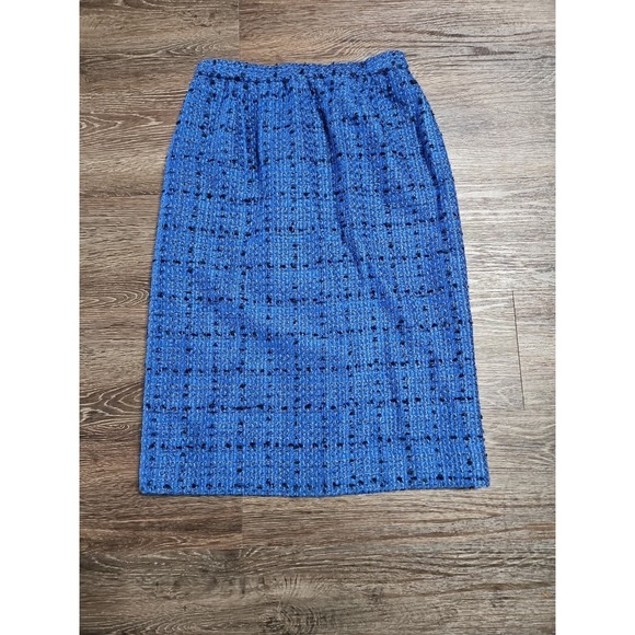 Vintage Henry Lee Women's 8 Petite Tweed Skirt Suit Set Blue Carrer Office - Picture 11 of 16